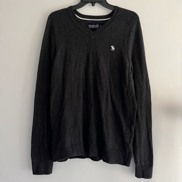 Abercrombie & Fitch Grey Mens Cashmere Blend V Neck Sweatshirt Size L Preppy - Picture 1 of 6